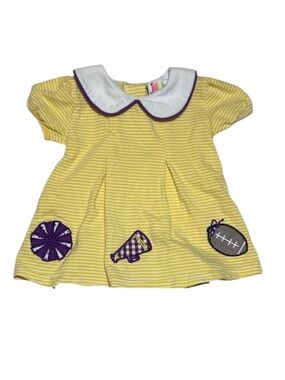 EUC JellyBeans Yellow Stripe with purple cheer & football 6m